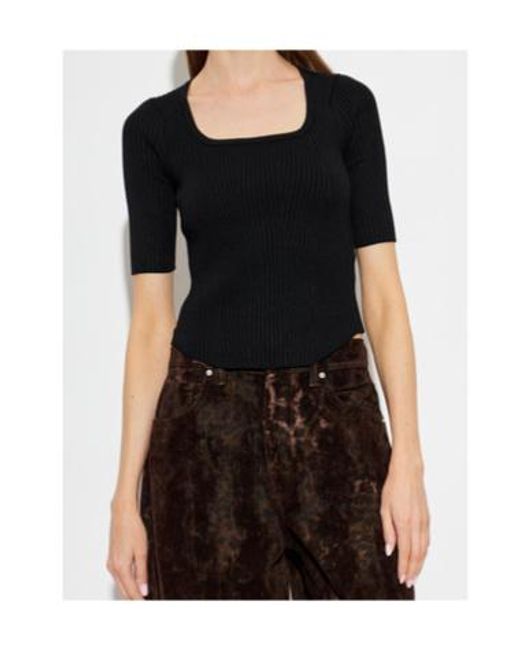 AllSaints Black Square Neck Rib Knit Top