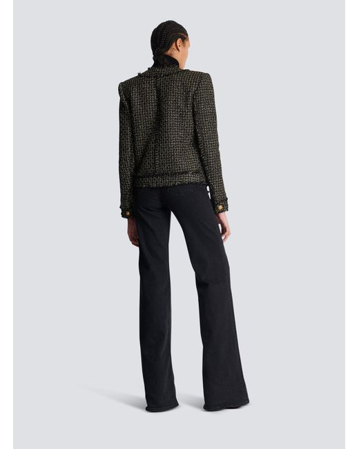 Balmain Black Tweed Collarless Jacket