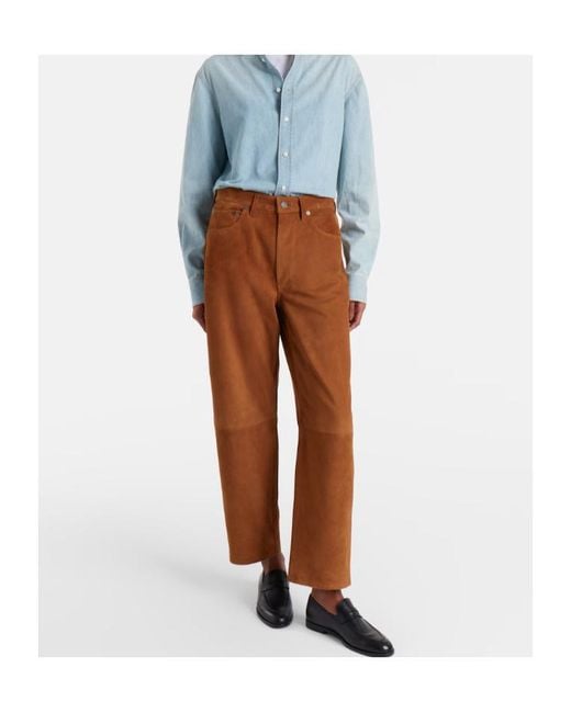 Citizens of Humanity Brown Miro Low-Rise Suede Straight-Leg Pants