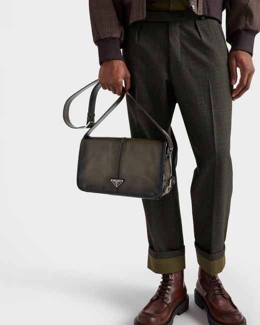 Prada Black Antiqued Leather Shoulder Bag for men