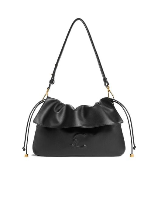 Coccinelle Black Ruffled Flap Shoulder Bag