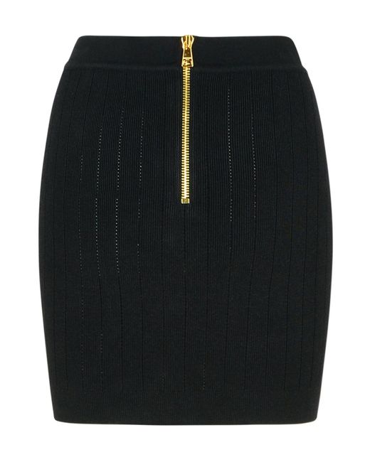 Balmain Black Button Detailed High-Rise Mini Skirt