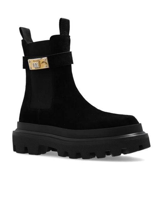 Dolce & Gabbana Black Dg Logo Plaque Ankle Boots