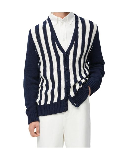 Loewe Blue Striped V-Neck Cardigan for men
