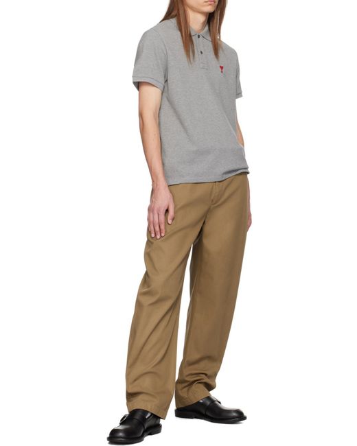 AMI Gray Logo Embroidered Short Sleeved Polo Shirt for men