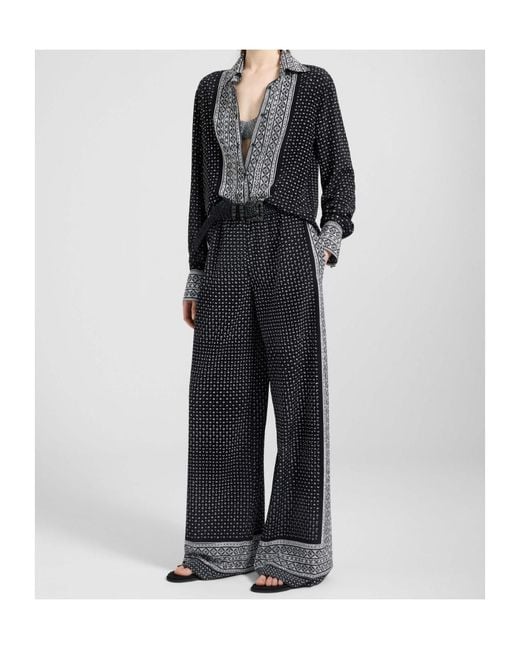 Ermanno Scervino Black Bandana Print Silk Palazzo Trousers With Hand-Applied Crystals