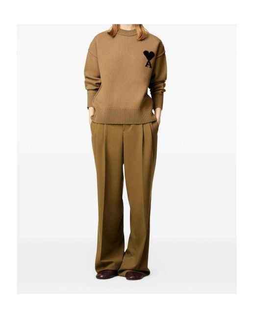 AMI Brown Ami De Coeur Crewneck Sweater for men