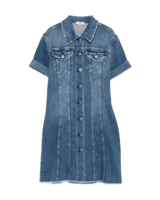 Liu Jo Blue Frayed Denim Midi Dress