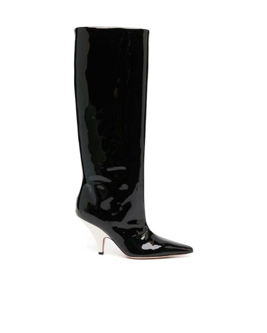 Bally Black Katy 85 Leather Boots - Women's - Calf Leather/patent Calf Leather
