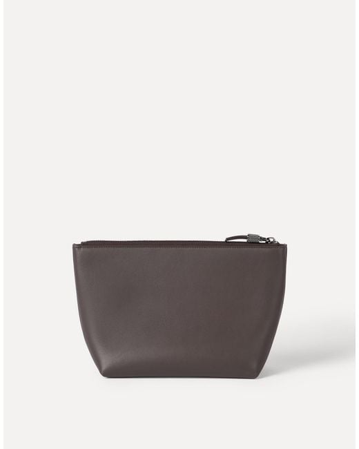 Brunello Cucinelli Gray Calfskin Pouch With Shiny Zipper Pull