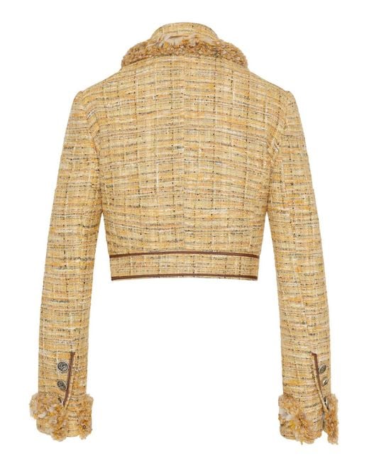 Etro Natural Cropped Tweed Fringe-Trim Jacket