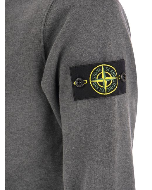Stone Island Gray Logo Patch Crewneck Sweatshirt for men