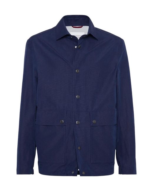 Brunello Cucinelli Blue Linen-Silk Shirt Jacket for men