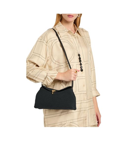 Totême  Black T-Lock Woven Clutch