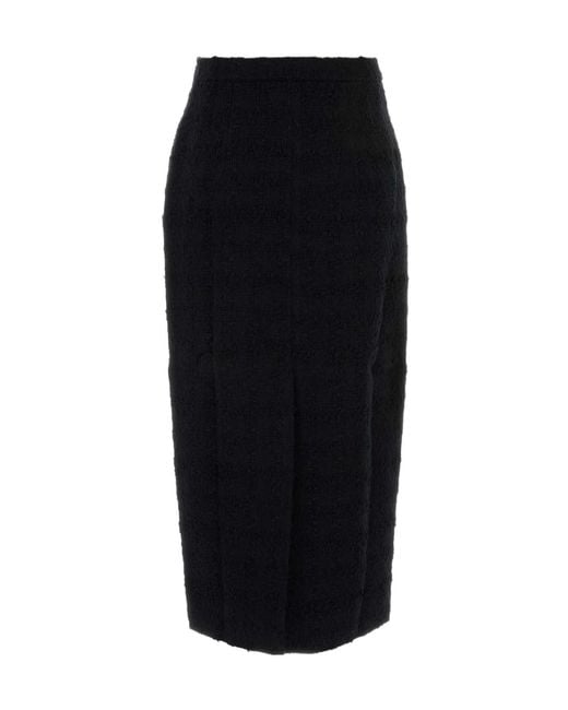 Alessandra Rich Black Checked Tweed Midi Skirt