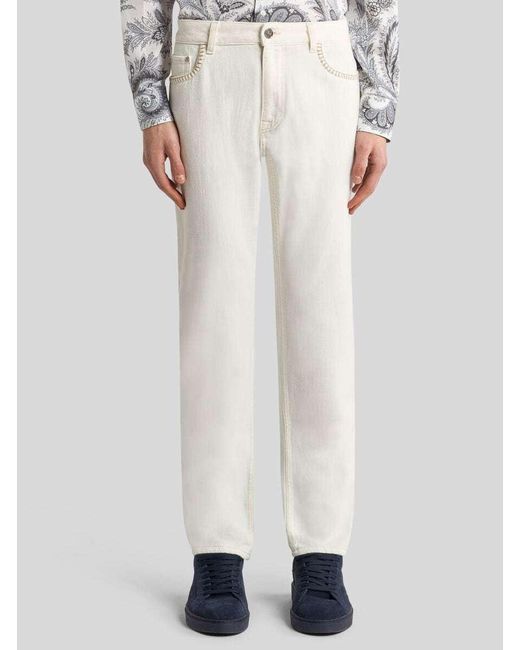 Etro White Regular-Fit Jeans With Stitching On Front Pockets for men