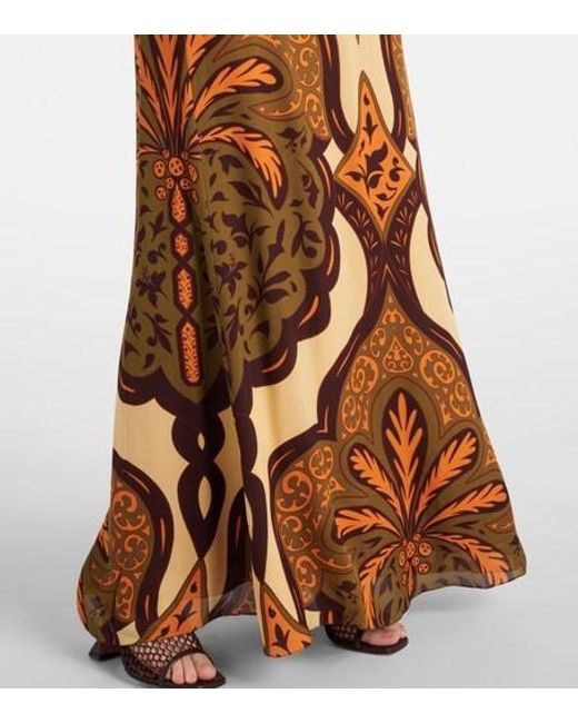 Johanna Ortiz Brown Halterneck Printed Silk Maxi Dress