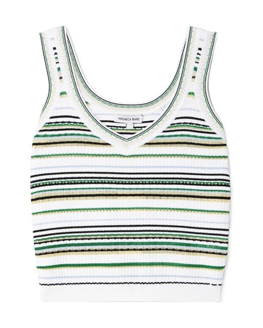Veronica Beard Gray Carlin Striped Ribbed-Knit Tank