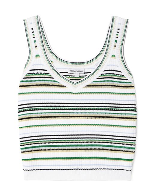 Veronica Beard Gray Carlin Striped Ribbed-Knit Tank