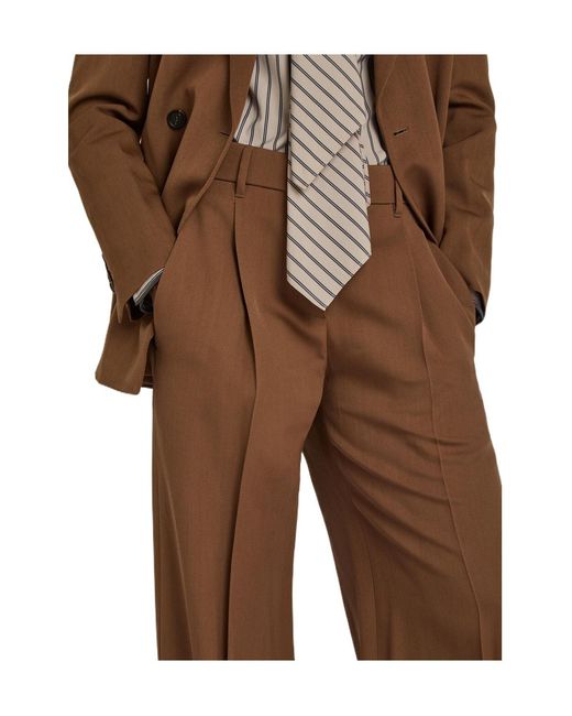 Brunello Cucinelli Brown Tailored Wide-Leg Wool-Blend Trousers
