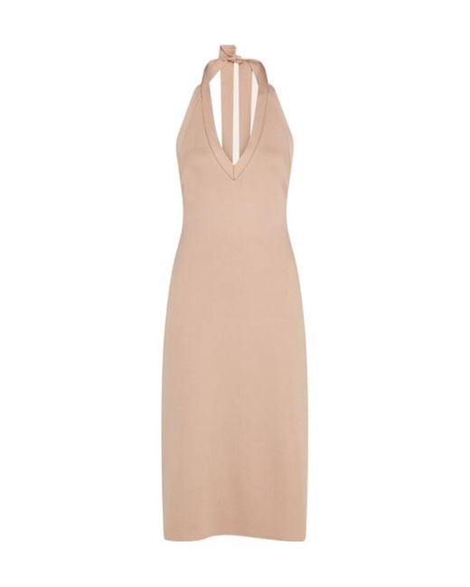 Ferragamo Natural Ferragamo Knitted Halter Neck Dress