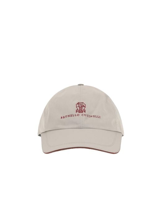 Brunello Cucinelli White Logo Visor Baseball Hat for men