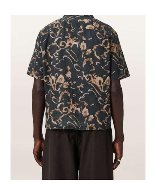 AllSaints Black Fortune Short Sleeve Linen Blend Boxy Shirt for men