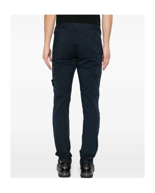 Stone Island Blue Logo-Patch Cargo Pants for men