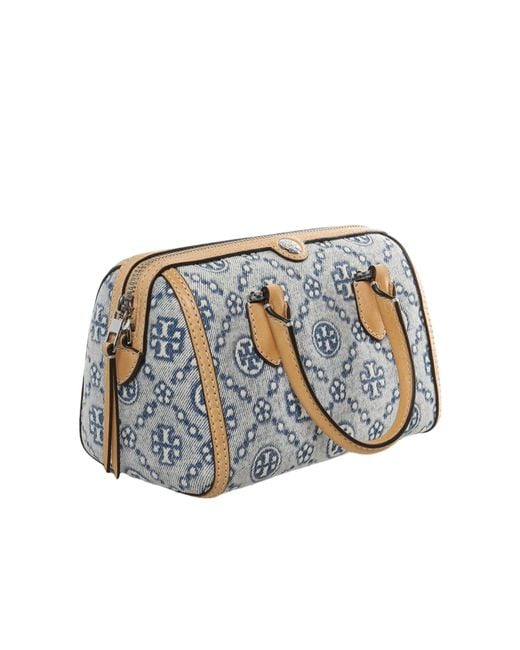 Tory Burch Blue T Monogram Denim Petite Barrel Bag