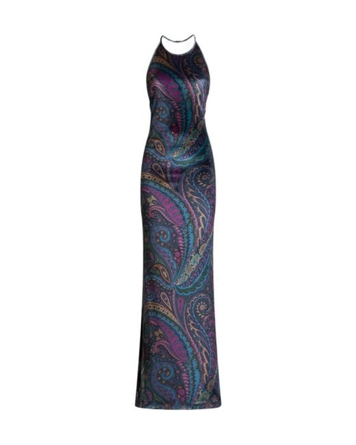 Etro Blue Paisley Halterneck Maxi Dress