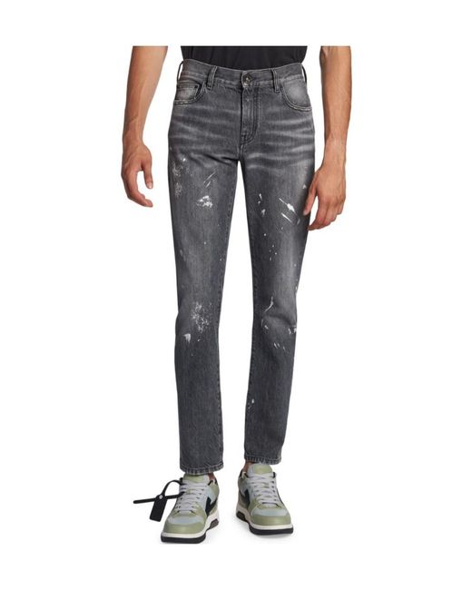 Off-White c/o Virgil Abloh Gray Diag-Striped Distressed Straight Leg Jeans for men