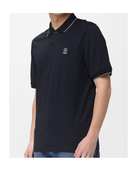Brunello Cucinelli Black Logo Embroidered Short-Sleeved Polo Shirt for men