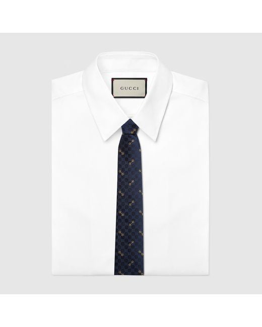 Gucci Blue Horsebit Embroidered Tie for men