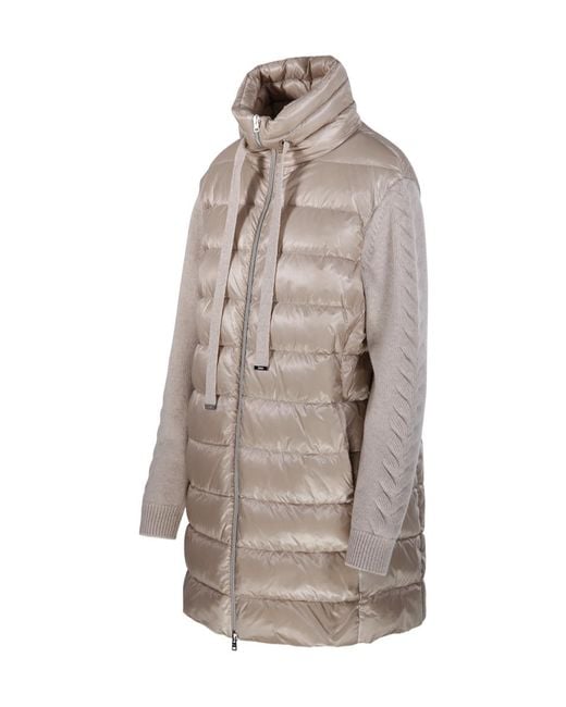Herno Gray Quilted Panelled Zip-Up Coat