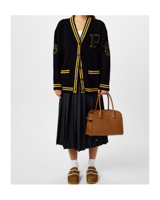 Prada Black Cashmere Varsity Cardigan