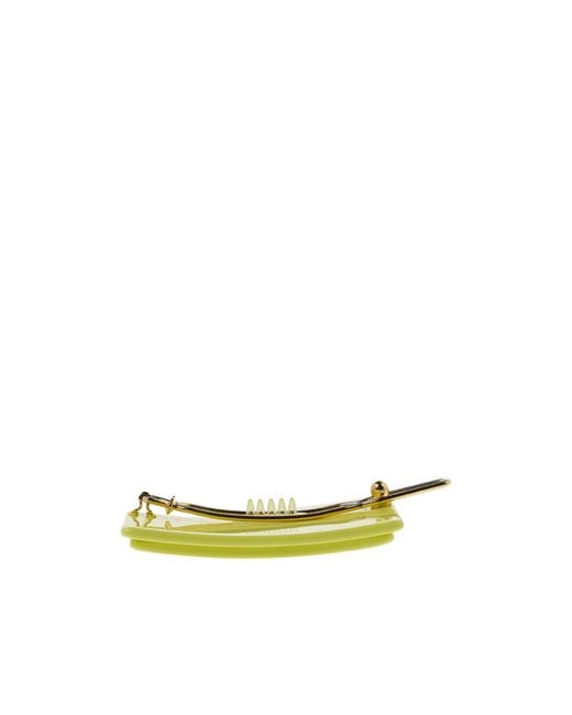 Fendi Yellow Logo Rectangular Hair Clip