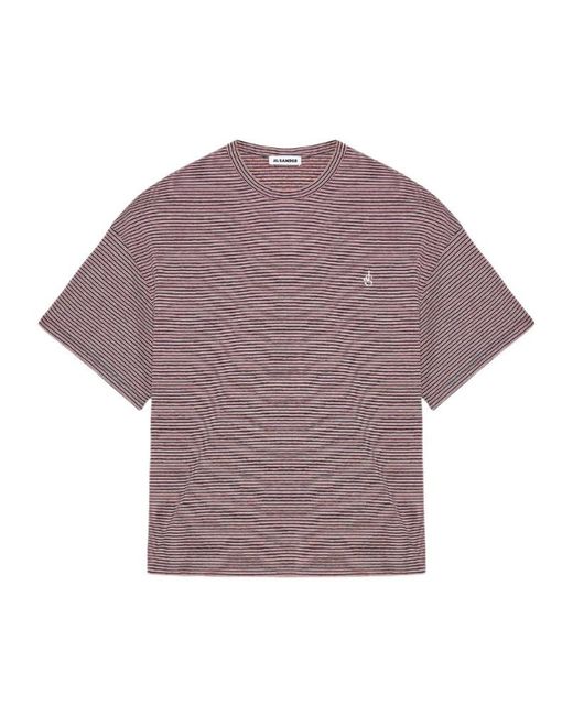 Jil Sander Purple Striped Cotton T-Shirt for men