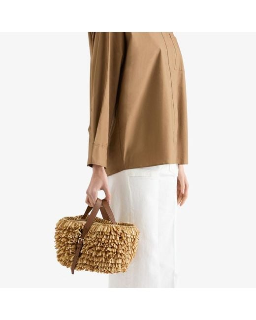 Valextra Natural Soft Wavy Raffia Bucket Bag