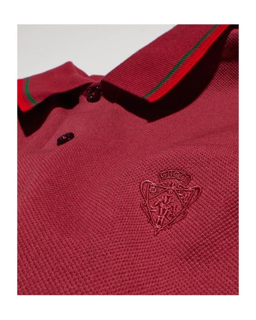 Gucci Red Cotton Piquet Polo Shirt With Embroidery for men