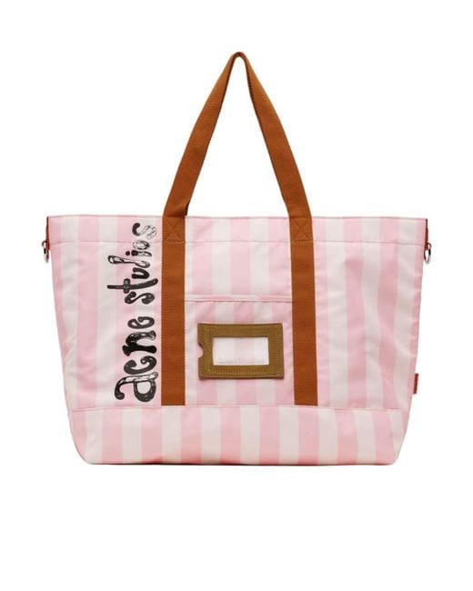 Acne Pink Striped Tote Bag for men
