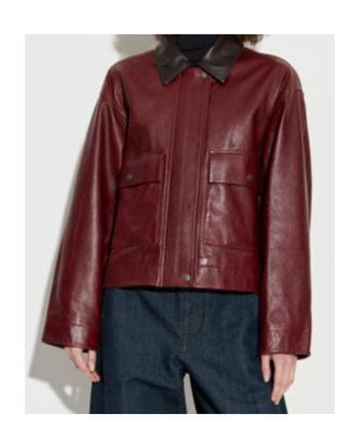 Rag & Bone Red Lapel Long-Sleeved Leather Jacket