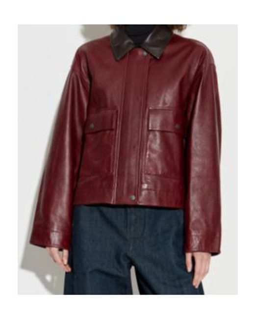 Rag & Bone Red Lapel Long-Sleeved Leather Jacket