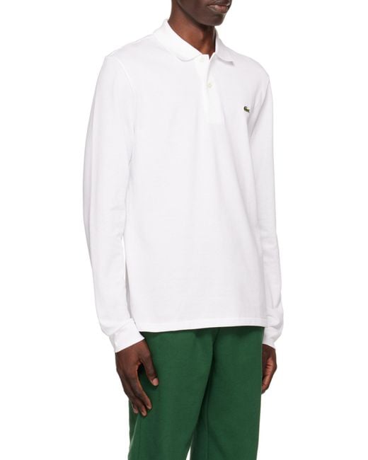 Lacoste White Logo Long-Sleeved Polo Shirt for men