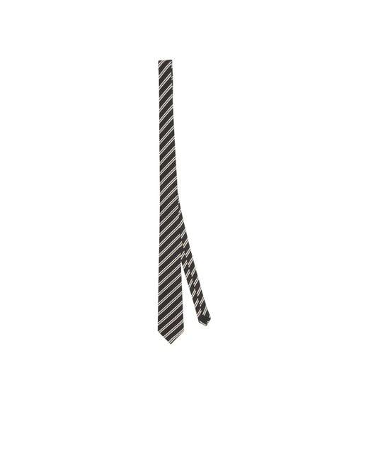 Saint Laurent White Striped Logo Patch Tie for men