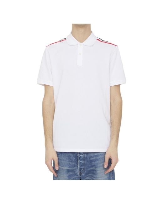 Moncler White Logo Detailed Polo Shirt for men