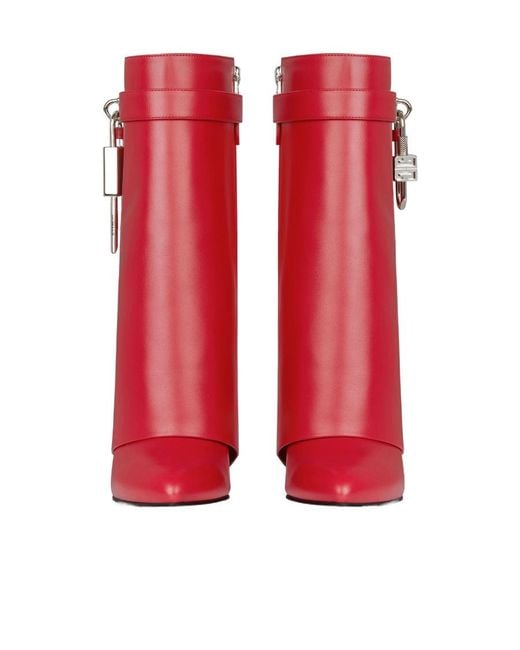 Givenchy Red Shark Lock Ankle Boots