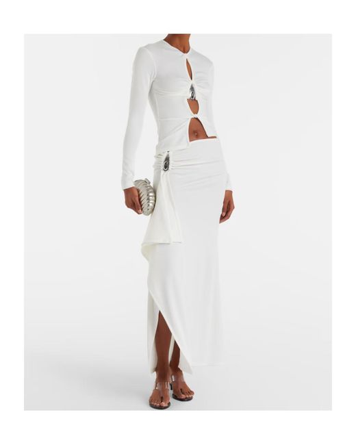 Christopher Esber White Ribbed-Knit Draped Maxi Skirt