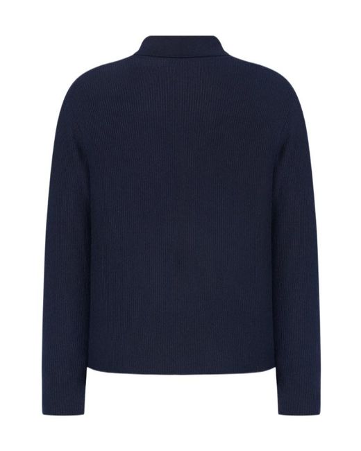 The Row Blue Bertram Long-Sleeved Knit Polo Shirt for men