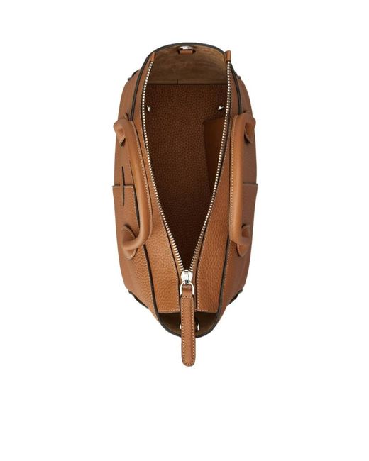 Tod's Brown Logo Embossed Zipped Small Tote Bag