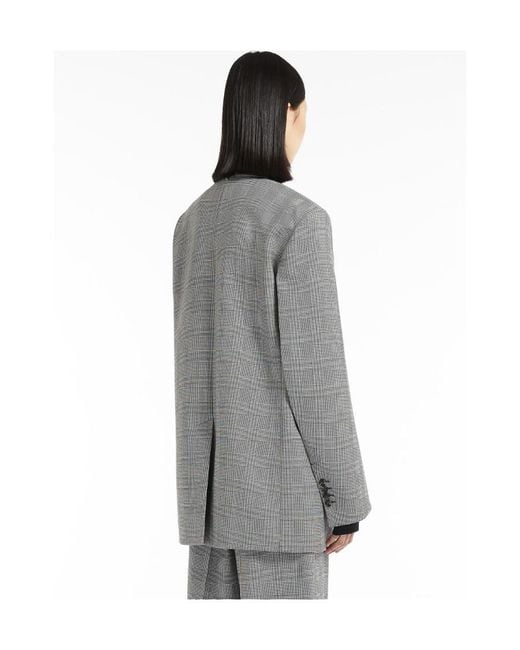 Sportmax Gray Double-Breasted Check Blazer